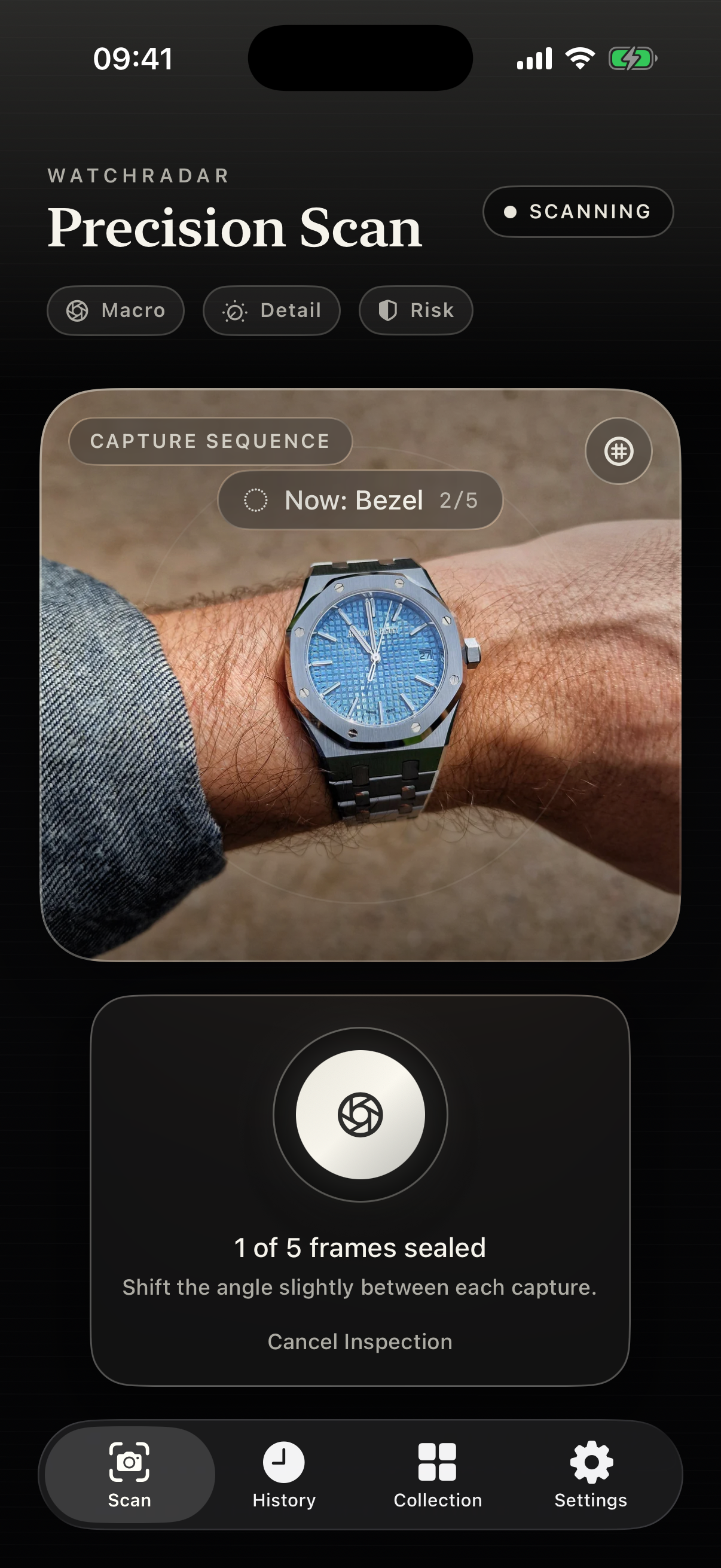Five-angle precision scan.
